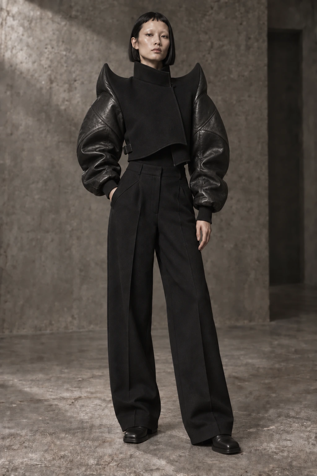 AZ-19 JACKET #0019 [SILT] — Sculptural cropped bomber, full-length look