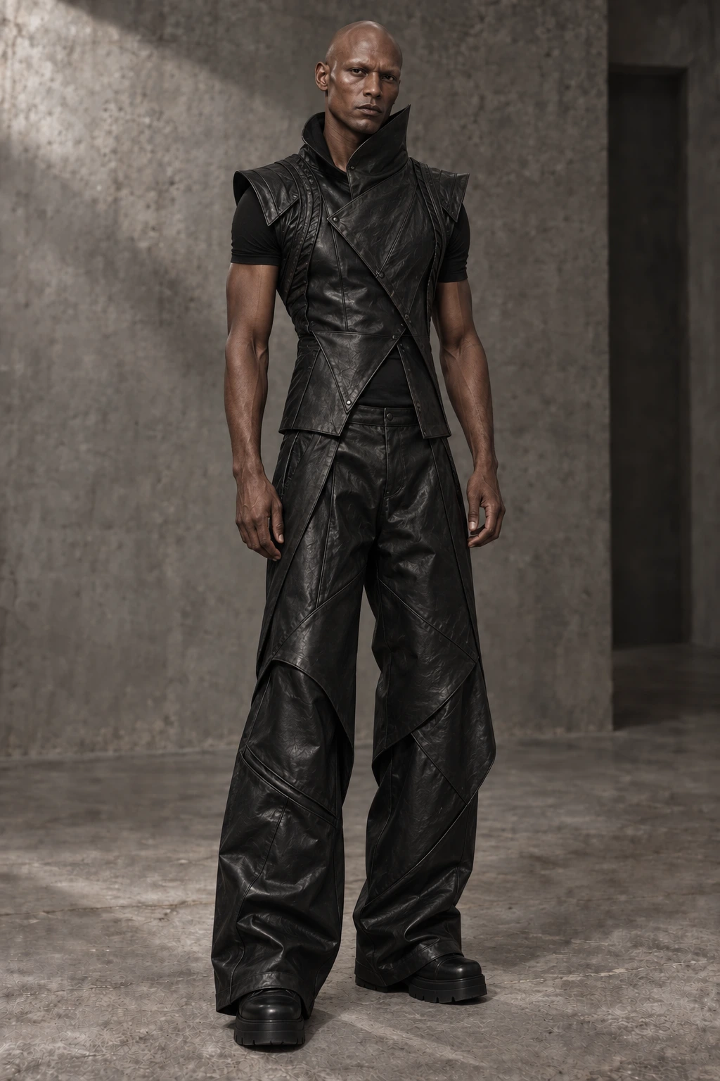 AZ-22 FORM #0022 [ESCARP] — Sculptural vest / wide trousers, full-length look