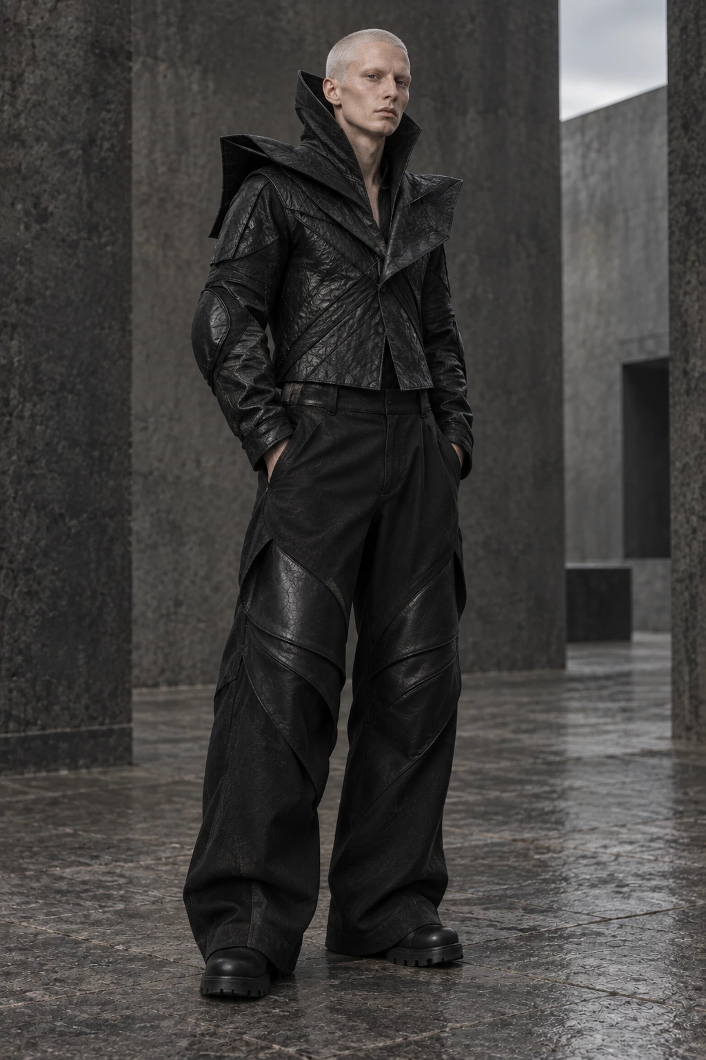 AZ-26 FORM #0026 [VECTOR] — High-collar jacket / articulated trousers, full-length look