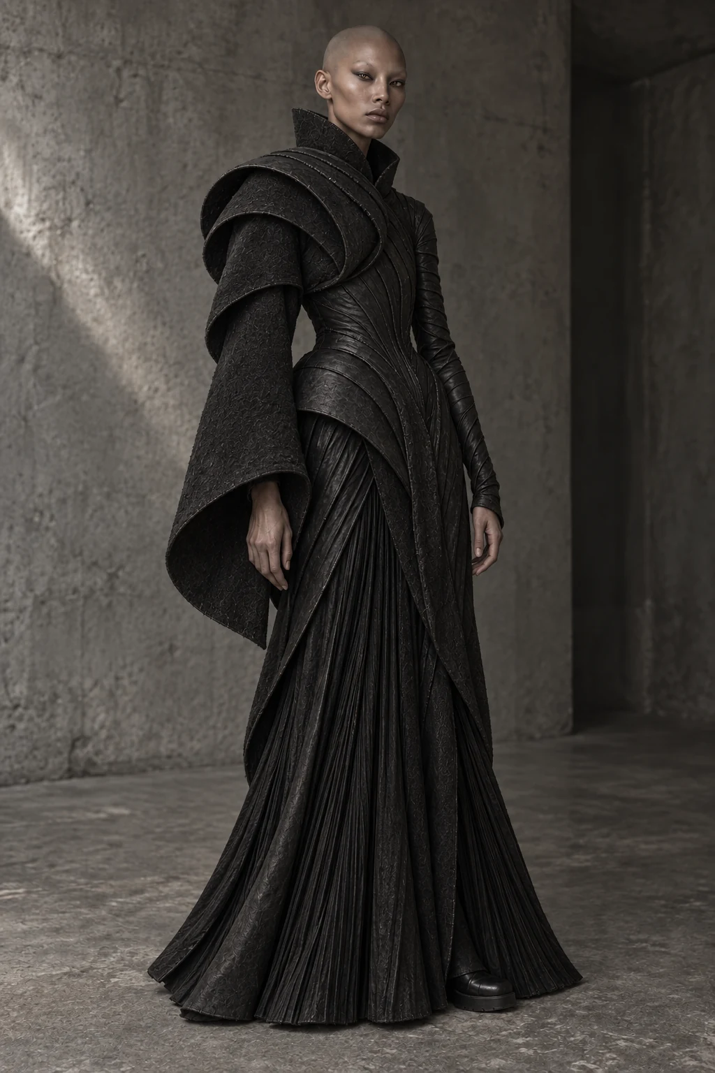 AZ-09 DRESS #0009 [STRATUM] — Layered shell gown, full-length look