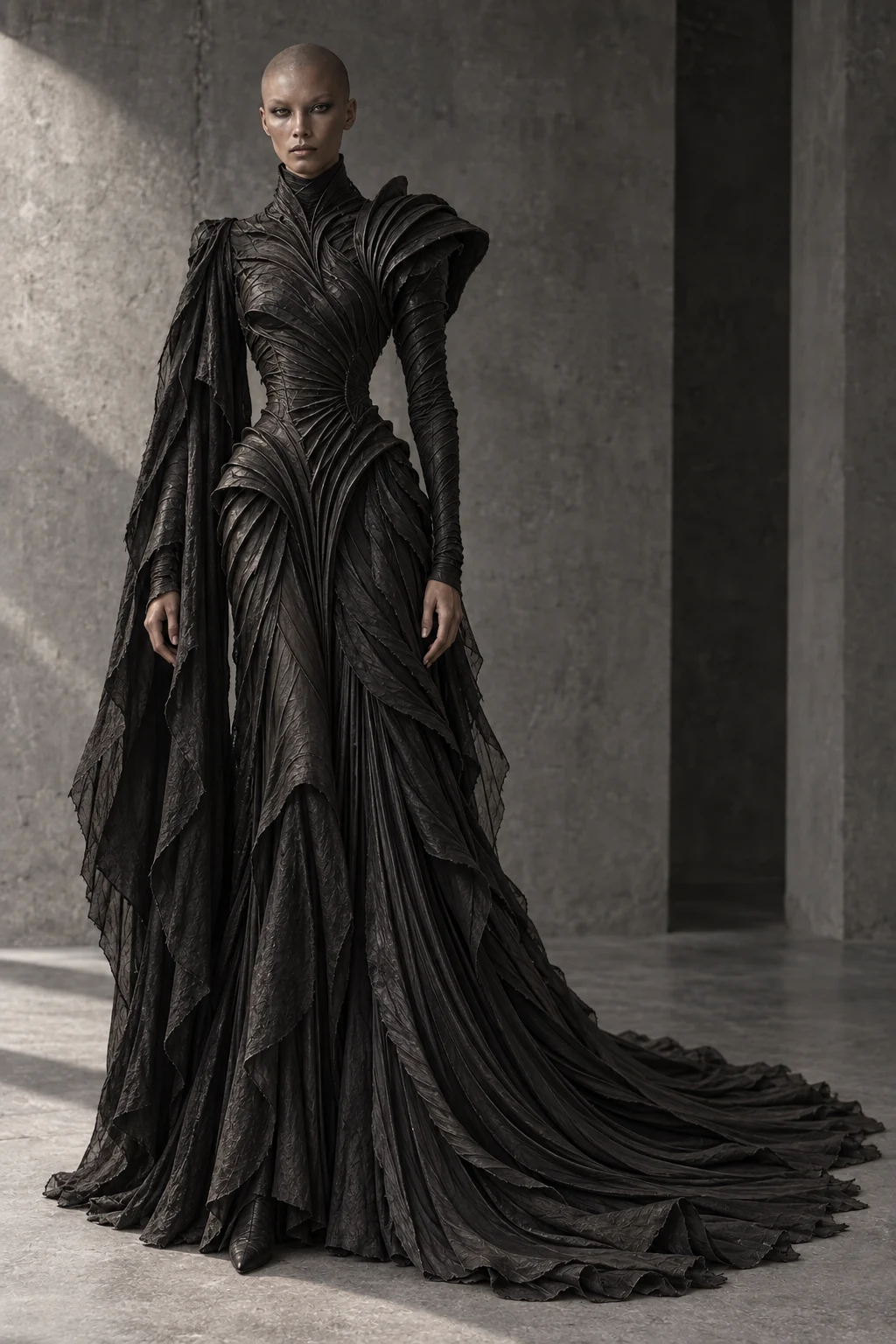 AZ-12 DRESS #0012 [RECURSION] — Stratified ceremonial gown, full-length look