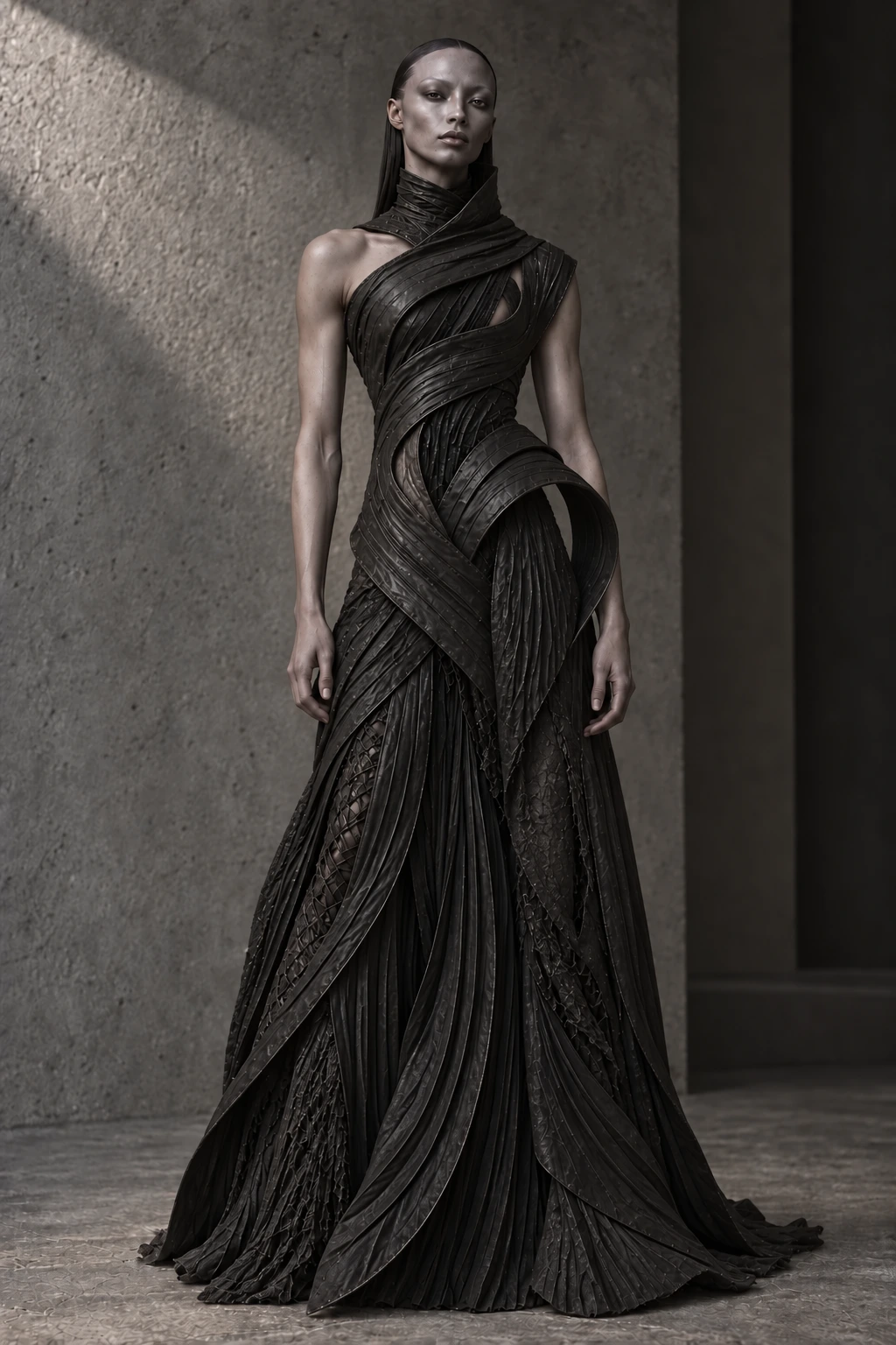 AZ-08 DRESS #0008 [NEXUS] — Interlaced sculptural gown, full-length look