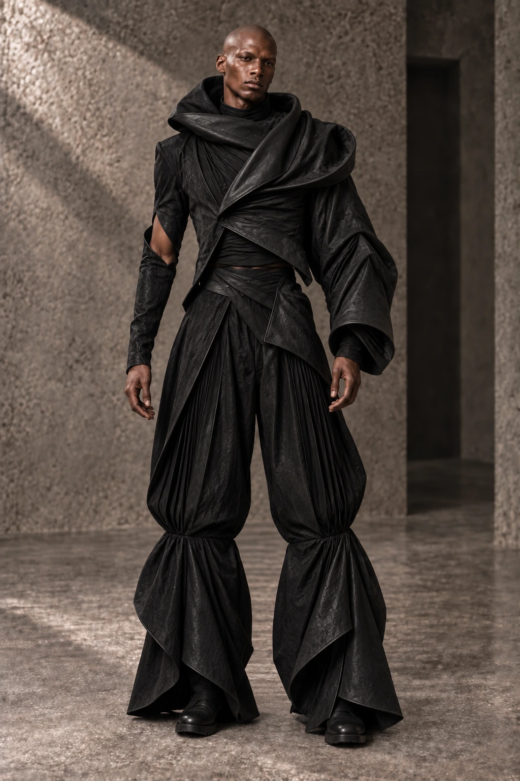 AZ-13 FORM #0013 [INTERVAL] — Folded jacket / sculptural trousers, full-length look